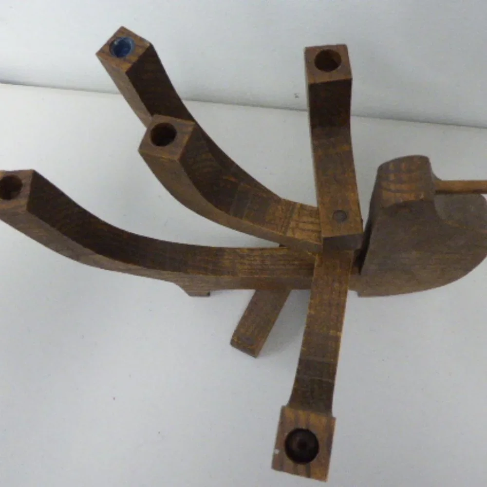 Danish Mid Century wooden candle holder collapsible teak moveable bird